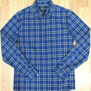 BANANA REPUBLIC FLANNEL SHIRT SLIM FIT 100% COTTON BLUE, GRAY & WHITE SMALL, S